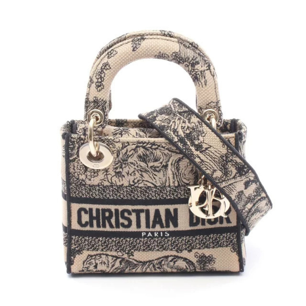 Christian Dior LADY D LITE Handbag Canvas Beige Cream Black